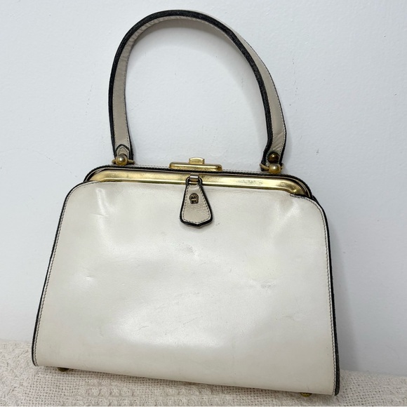 MCM Vintage Etienne Aigner Framed Purse White Leather Handbag Hand Made - Picture 1 of 11